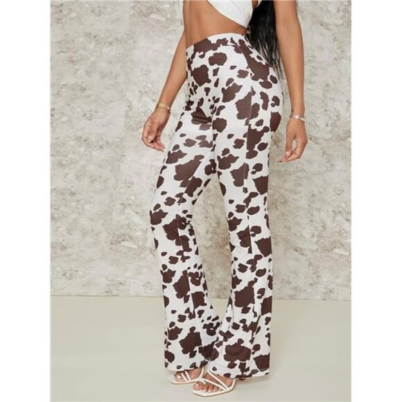 Women's Snakeskin High Waist Casual Flare Bell Bottom Stretch Long Pants - Picture 3 of 6